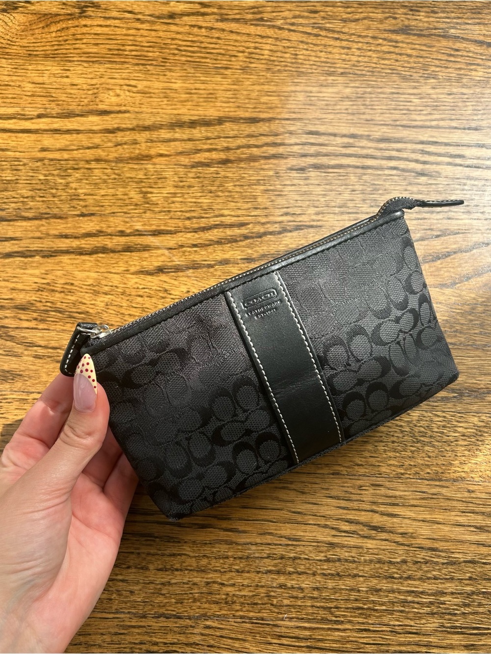 COACH Black Signature Jacquard Cosmetic Pouch